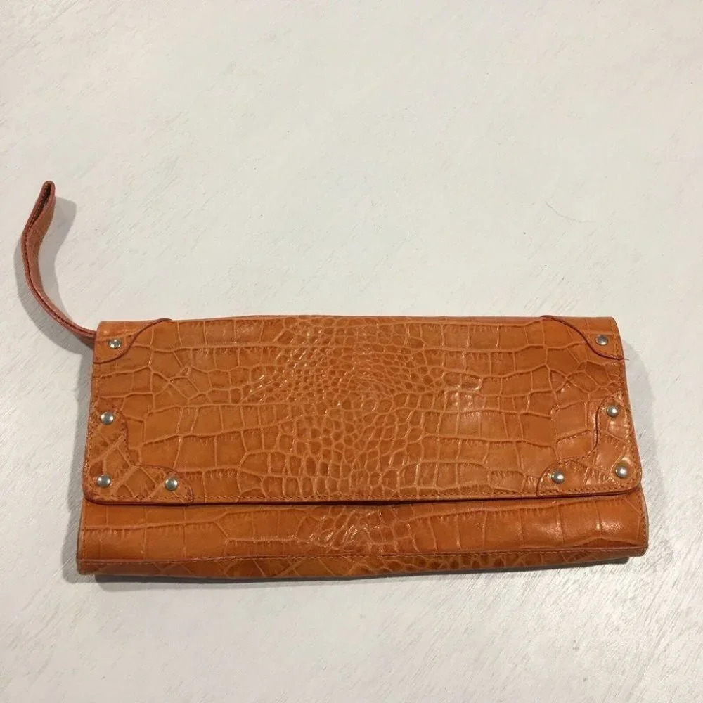 Claudia‎ Firenze Women Orange Leather Clutch One Size